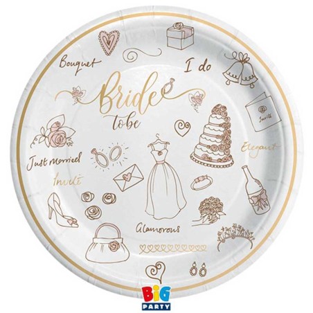Piatto di Carta 24cm per Addio al Nubilato "Bride To Be" 8pz Addio al Nubilato