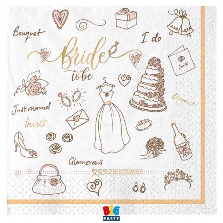 Tovagliolo di Carta 33x33cm per Addio al Nubilato "Bride To Be" 20pz Addio al Nubilato