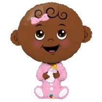Palloncino in Foil 38" Jumbo Sagomato Bimba "Baby Girl-Dark Skin Tone" Nascita e Battesimo