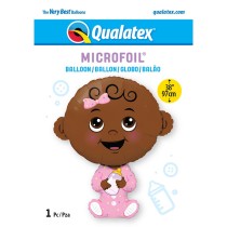 Palloncino in Foil 38" Jumbo Sagomato Bimba "Baby Girl-Dark Skin Tone" Nascita e Battesimo