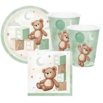 Piatto di Carta 23cm con Orsetto su Cubi "Teddy Bear" 8pz Baby Shower