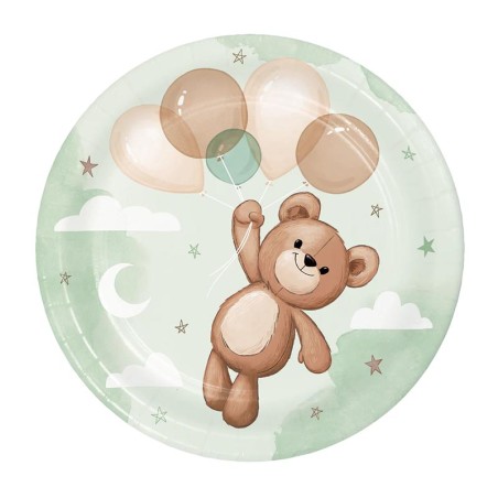Piatto di Carta 18cm con Orsetto e Palloncini "Teddy Bear" 8pz Baby Shower