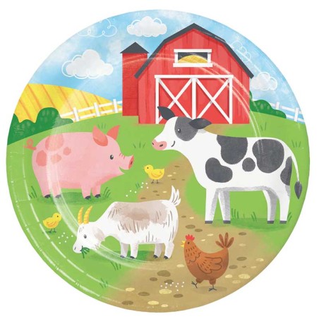 Piatto di Carta 23cm della Fattoria "Farm Animals" 8pz Fattoria