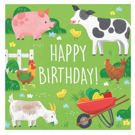 Tovagliolo di Carta 33x33cm della Fattoria "Farm Animals" 16pz Fattoria