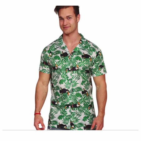 Camicia Hawaiana Verde con Palme e Tucani Taglia L Accessori Persona Tropicali