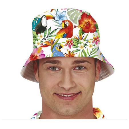 Cappello Hawaiano a secchiello con Fiori e Uccelli Tropicali Cappelli