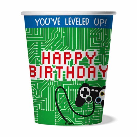 Bicchiere di Carta 250ml Happy Birthday "Game Controller" 8pz Coordinati Tavola Maverick