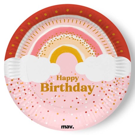 Piatto di Carta 23cm con Arcobaleno "Boho Birthday" 8pz Coordinati Tavola Maverick