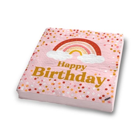 Tovagliolo di Carta 33x33cm Arcobaleno "Boho Birthday" 20pz Coordinati Tavola Maverick