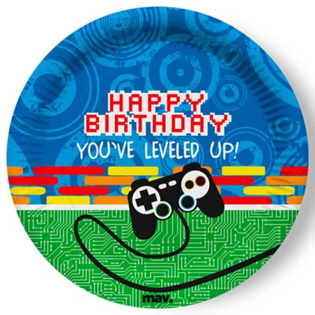 Piatto di Carta 23cm con Videogiochi Happy Birthday "Game Controller" 8pz Coordinati Tavola Maverick
