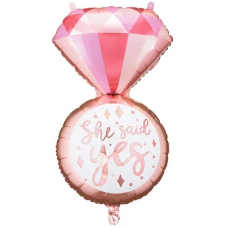 Palloncino in Foil 37" Super Shape Anello con Diamante "She Said Yes" Promessa e Matrimonio