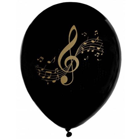 Palloncino in Lattice 9" Nero con Stampa Pentagramma "Disque D'Or" 8pz Addobbi e Palloncini Tema Musica