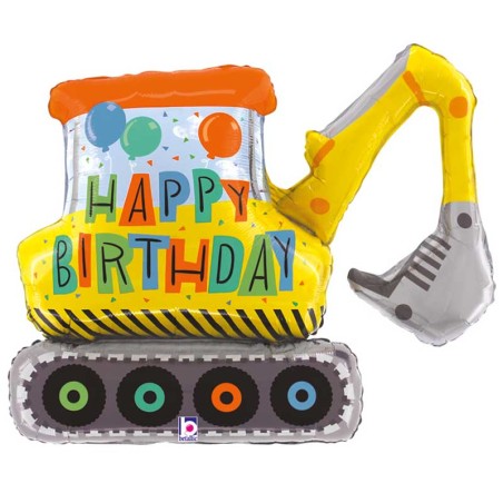Palloncino in Foil 43" Super Shape Happy Birthday Escavatore "Construction" Happy Birthday Grabo