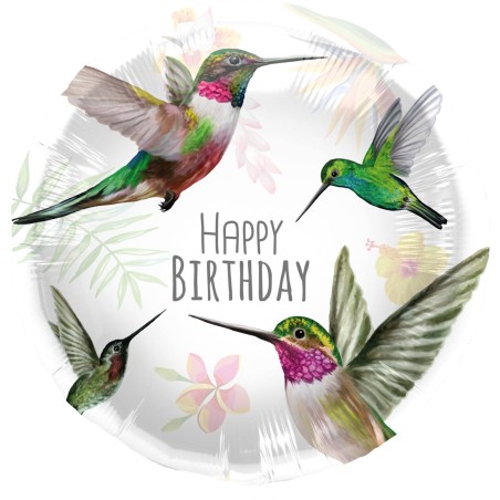 Palloncino in Foil 18" Happy Birthday Colibrì Animali (Uccelli)