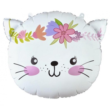 Palloncino in Foil 17" Junior Shape Gatto Corona di Fiori Animali (Fattoria e Domestici)