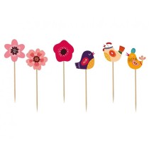 Picks Sagomati Fiori e Uccellini "Summer" 6pz Fantasia di Fiori