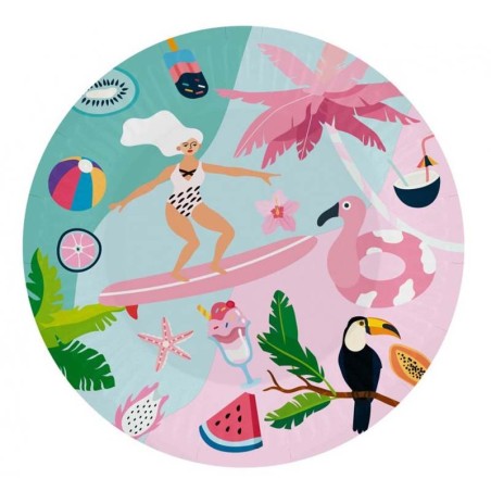 Piatto di Carta 18cm Tema Estate "Let's Party" 6pz Estate "Summer"