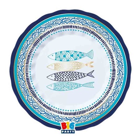Piatto di Carta 20cm con Pesci e Mare "Marine" 8pz Marine