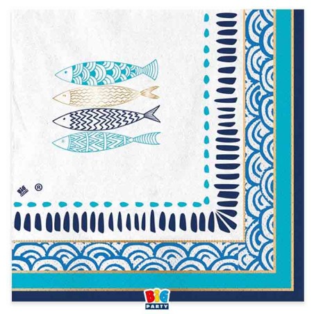 Tovagliolo di Carta 33x33cm Pesci e Mare "Marine" 16pz Marine