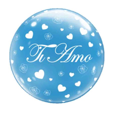 Palloncino in Elastico PVC 24" Deco B-Loon con Cuori "Ti Amo" Deco Bubble