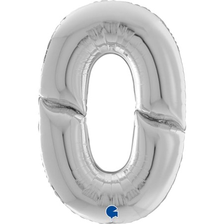 Palloncino in Foil 64" Mega Numero 0 Argento "Number Silver" Numeri 64" Argento "Silver"