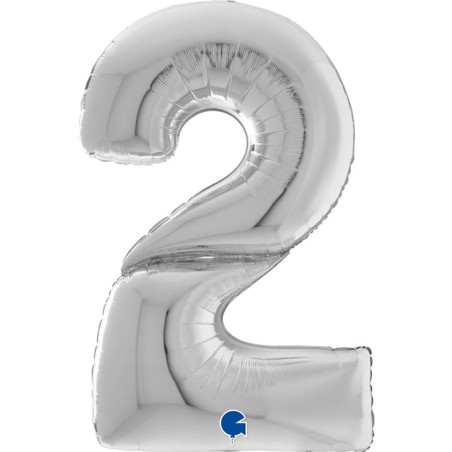 Palloncino in Foil 64" Mega Numero 2 Argento "Number Silver" Numeri 64" Argento "Silver"