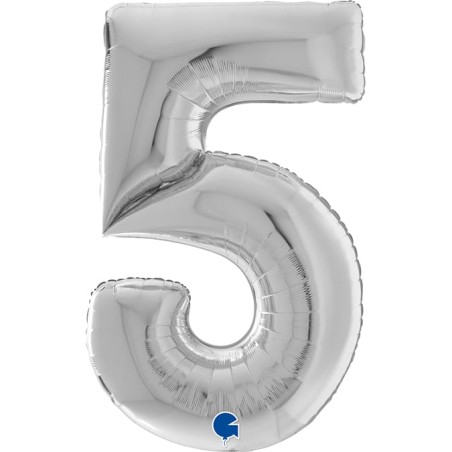 Palloncino in Foil 64" Mega Numero 5 Argento "Number Silver" Numeri 64" Argento "Silver"
