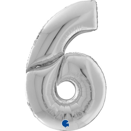 Palloncino in Foil 64" Mega Numero 6 Argento "Number Silver" Numeri 64" Argento "Silver"