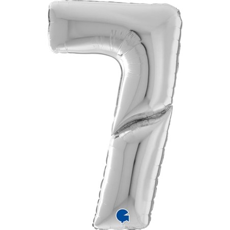 Palloncino in Foil 64" Mega Numero 7 Argento "Number Silver" Numeri 64" Argento "Silver"