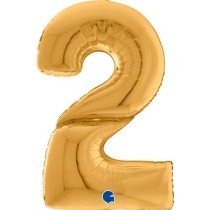 Palloncino in Foil 64" Mega Numero 2 Oro "Number Gold" Numeri 64" Oro "Gold"