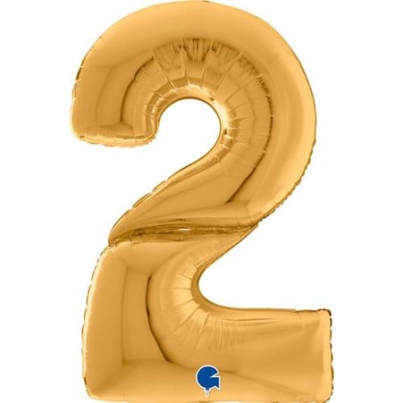 Palloncino in Foil 64" Mega Numero 2 Oro "Number Gold" Numeri 64" Oro "Gold"