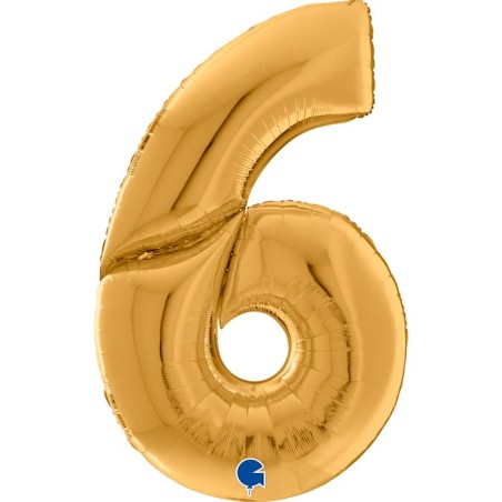 Palloncino in Foil 64" Mega Numero 6 Oro "Number Gold" Numeri 64" Oro "Gold"