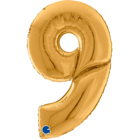 Palloncino in Foil 64" Mega Numero 9 Oro "Number Gold" Numeri 64" Oro "Gold"