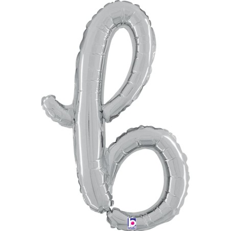 Palloncino in Foil 24" Lettera B Corsivo Argento "Script Silver" Lettere Corsivo 14" Argento