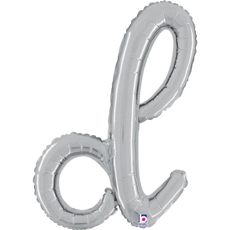 Palloncino in Foil 24" Lettera D Corsivo Argento "Script Silver" Lettere Corsivo 14" Argento