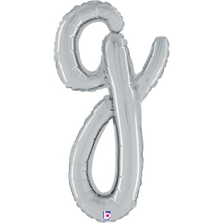 Palloncino in Foil 24" Lettera G Corsivo Argento "Script Silver" Lettere Corsivo 14" Argento
