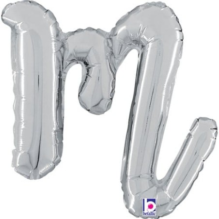 Palloncino in Foil 14" Lettera M Corsivo Argento "Script Silver" Lettere Corsivo 14" Argento
