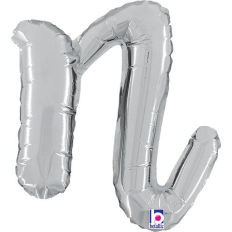 Palloncino in Foil 14" Lettera N Corsivo Argento "Script Silver" Lettere Corsivo 14" Argento