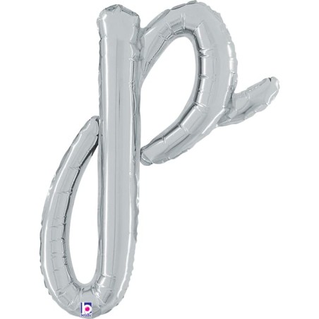 Palloncino in Foil 24" Lettera P Corsivo Argento "Script Silver" Lettere Corsivo 14" Argento