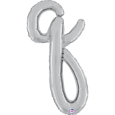 Palloncino in Foil 24" Lettera Q Corsivo Argento "Script Silver" Lettere Corsivo 14" Argento