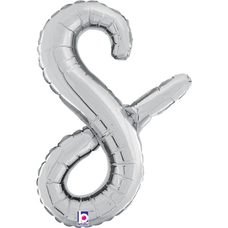 Palloncino in Foil 14" Lettera S Corsivo Argento "Script Silver" Lettere Corsivo 14" Argento