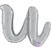 Palloncino in Foil 14" Lettera U Corsivo Argento "Script Silver" Lettere Corsivo 14" Argento