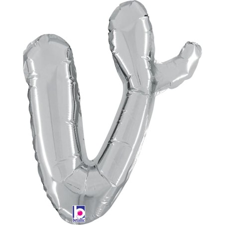 Palloncino in Foil 14" Lettera V Corsivo Argento "Script Silver" Lettere Corsivo 14" Argento