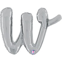 Palloncino in Foil 14" Lettera W Corsivo Argento "Script Silver" Lettere Corsivo 14" Argento