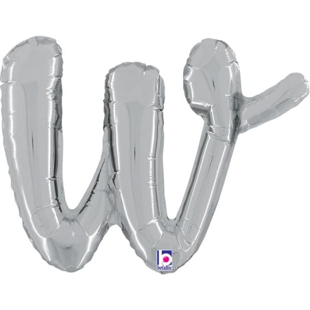 Palloncino in Foil 14" Lettera W Corsivo Argento "Script Silver" Lettere Corsivo 14" Argento
