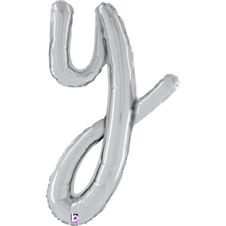 Palloncino in Foil 24" Lettera Y Corsivo Argento "Script Silver" Lettere Corsivo 14" Argento