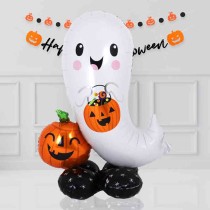 Palloncino in Foil 53" AirLoonz Fantasma con Zucca "Halloween Ghost" Standups ad Aria "No Elio"