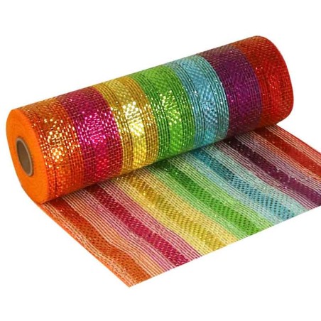 Rotolo Decorativo Arcobaleno Metallizzato 9mt Tulle e Nastrini Oaktree
