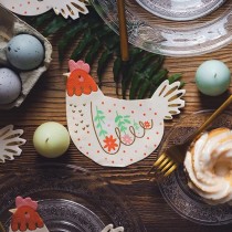 Tovagliolo di Carta 26x32cm Sagomato Gallina con Fiori "Hen" 20pz Coordinati e Tavola Pasqua