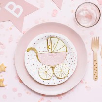 Tovagliolino di Carta 28x30cm sagomato Carrozzina Rosa "Baby Stroller" 20pz Tavola Gender Reveal Boy or Girl?